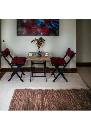 Modern Style Home Balkon Bahçe Mutfak 3'lü Bistro Set Katlanır 2 Sandalye 1 Masa Bordo