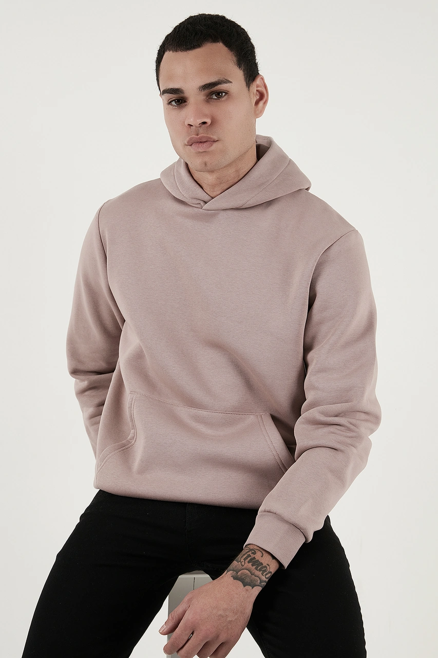 Buratti Regular Fit Kapüşonlu Kanguru Cepli Içi Tüylü Yumuşak Şardonlu Erkek Sweat 5905281 Gül