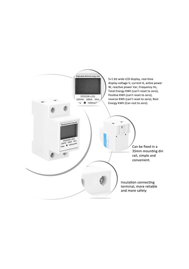 Reedark "220v Tek Fazlı Lcd Ekranlı Elektrik Sayacı - Dın Ray Montaj, Gerçek Zamanlı Tüketim Göstergeli"