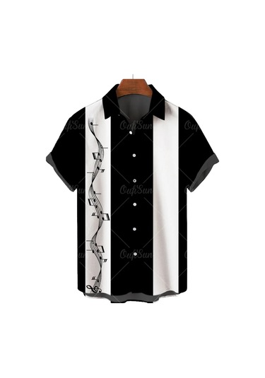 Snapbuyerkek Müzikal Gitar Baskılı Hawaii Gömlek Kısa Kollu Plaj Parti Üst Büyük Bedenmor Mor