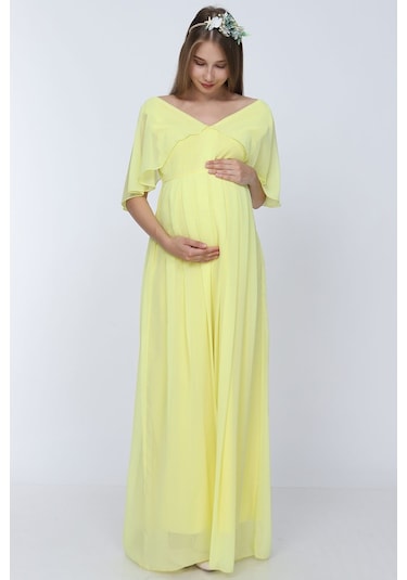 Modalabio Moda Labio- Babyshower Melek Kol Hamile Elbisesi Sarı