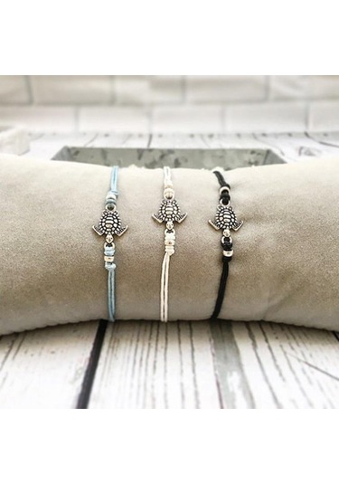 Siyah Bohemian Retro Kaplumbağa Kolye Halhal Bilezikler İşi Dokuma Deri Trendy Bilezik Halhal Siyah