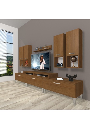 Decoraktiv Ekoflex 8da Slm Krom Ayaklı Tv Ünitesi Tv Sehpası Ceviz