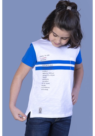 Toontoy Erkek Çocuk Çizgili Baskılı Tişört Beyaz