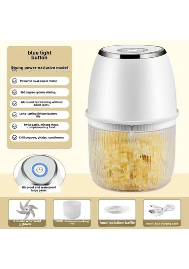 Hombey Evde Sarımsak, Et Ve Sebzeleri Hızlı Çizer - Elektrikli Blender, 350ml Beyaz Pp Kase, Geliştirilmiş 6 Yaprak Bıçaklı Diğer