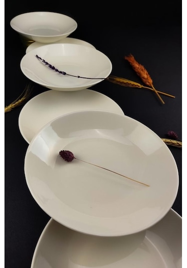 Digithome 6 Lı Deniz Form Çukur Tabak Yemek Tabağı Seti 19 Cm Krem Tl4037010 C320.003