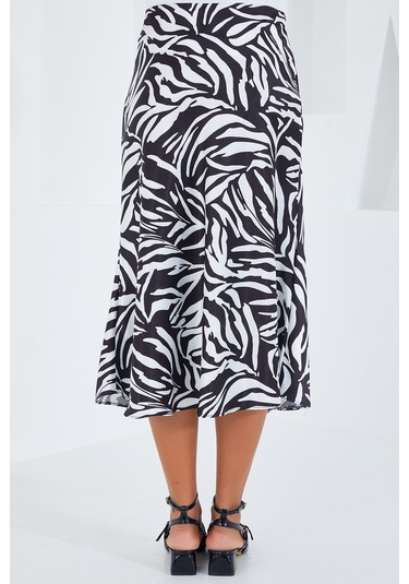 Kadın Siyah Beyaz Desenli Saten Etek 15806 15806bgd19-741-14927 001
