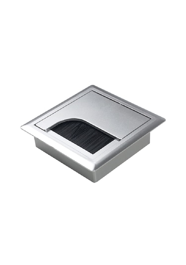 Sones Abs Masa Dikdörtgen Kablo Deliği Kapağı Çıkış Portu Fırçalı Pc Masası Kablo Düzenleyici, Boyut: 80x80mm Gümüş