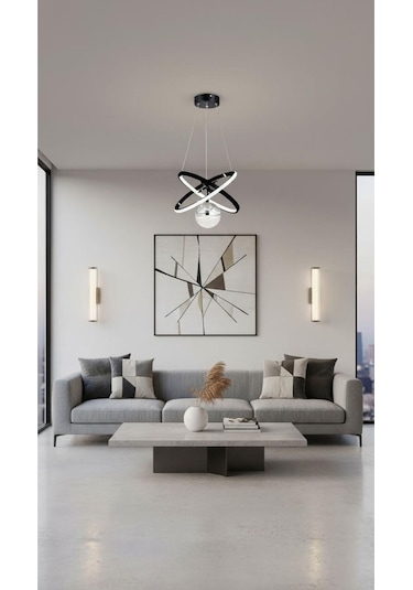 Modern Carla Tek Top Led Sarkıt Avıze,siyah ,3 Renk Ayarlanabilir Led Avize.antre