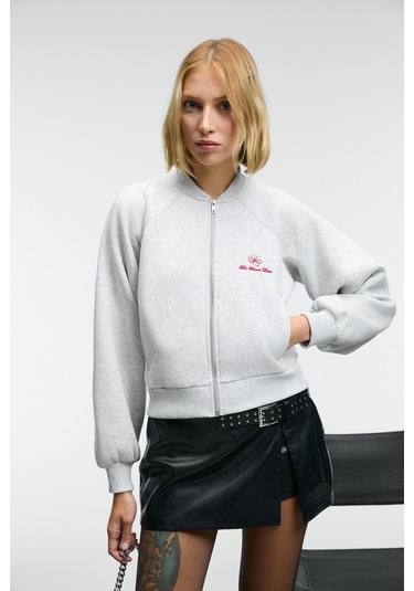 Grımelange Yasvell Kadın Metal Fermuarlı Çift Cepli Nakış Detaylı Balon Kollu Bomber Grimelanj Ceket Grimelanj