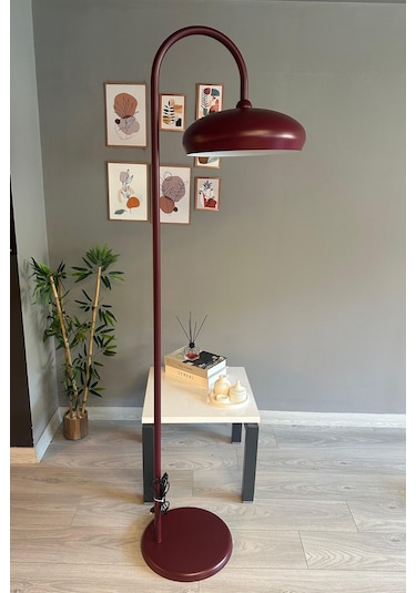 Vişne Çürüğü Lambader Modern Dekoratif Metal Oturma Odası Çalışma Odası Zemin Lambası Bordo