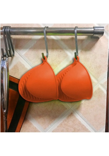 Kangvka Turuncu Silikon Fırın Eldiveni 2'li Set - Isıya Dayanıklı Kaymazsız - Mutfak Tencere Çelikler İçin Elleri Isıdan Korur