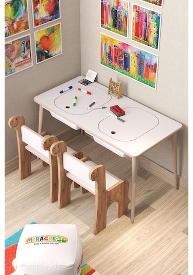Miracle 3d Çocuk Oyun - Etkinlik Çalışma Masası Aktivite Masası Beyaz