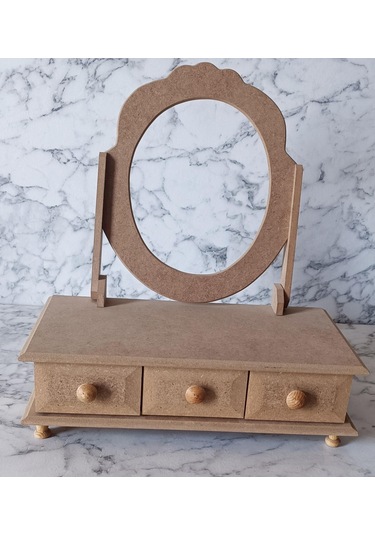 Hobi Adn Makyaj Kutu 3 Çekmece Aynalı Ahşap Mdf Ham Kutuda Sevk El Yapım