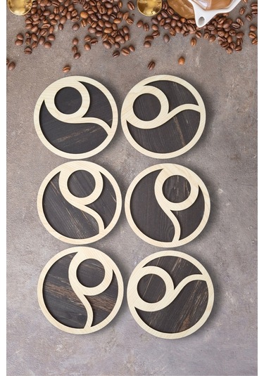 Kutaydan 6 Parça Ahşap Lazer Kesim Bardak Ve Kahve Altlığı Ahşap