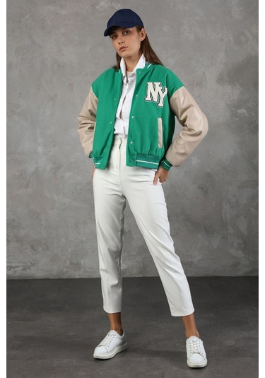 AYMERAVM - Kolları Deri Kaşe Kadın Kolej Mont - SHE3320GA