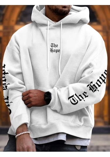 Startmore Beyaz Unisex Kadın/erkek The Hope Renkli Baskılı Oversize Kapüşonlu