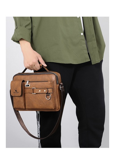 Erkek Büyük Kapasiteli Su Geçirmez Omuz Çapraz Çanta Çanta-kahver Kahverengi