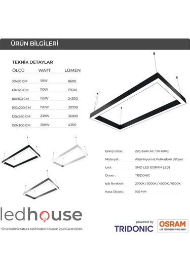 Dikdörtgen Modern Led Avize Linear Simit Armatür Lineer