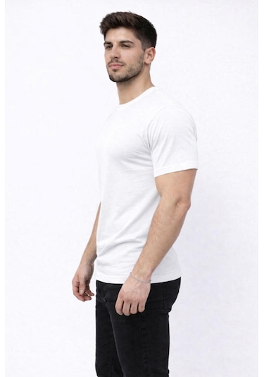 Axxel Erkek Beyaz Kısa Kollu Bisiklet Yaka T-shirt-d677 Beyaz
