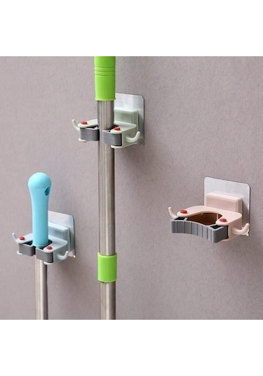 Paspas - Süpürge - Fırça ve Mop Askısı Sap Tutucu 3 Adet Çok Renkli