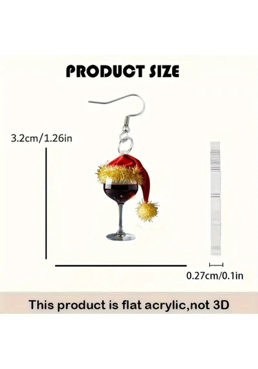 Yunboo Noel Şapka Ve Şarap Bardağı Figürlü Akrilik Küpe Altın Kenar - Hafif, Festivite Vurgulu, Özel Tasarım Gold