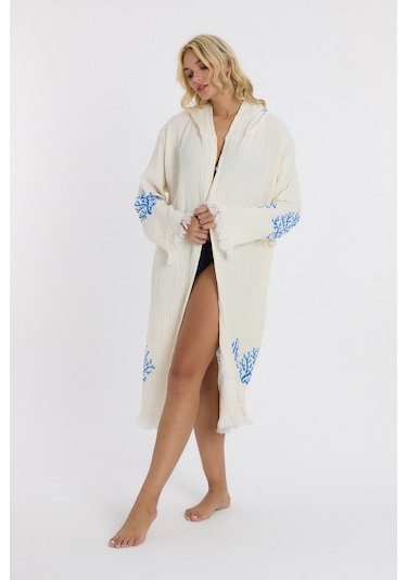 Mulberry Muslin Peştemal Bornoz Banyo Ve Plaj Elbisesi Mavi