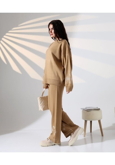 Marakeş Esintisi Alt-üst Triko Takım Kamel