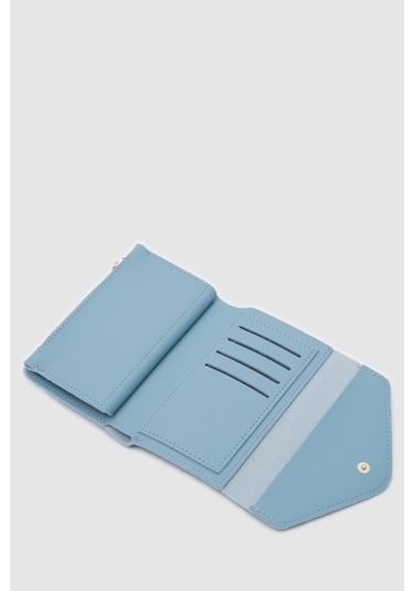 Zarf Detaylı Nakit Ve Bozuk Para Bölmeli Bayan Cüzdan-mavi Açık Mavi
