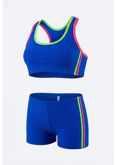 Endeep Kız Çocuk Mavi-sarı Bustiyer Şortlu Yüzücü Mayo Bikini Takımı