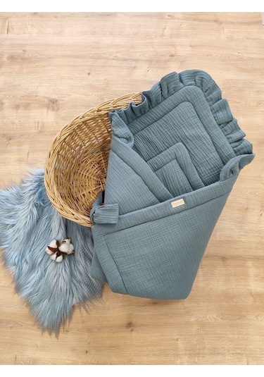 Ekru 4 Kat Müslin Bebek Battaniyesi %100 Pamuklu Doğal Organik Uyku Kundağı Hastane Çıkışı Yenidoğan Mint