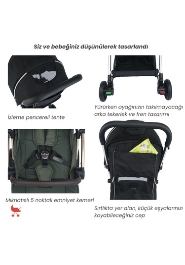 Merkür Bebe Ruby Otomatik Katlanan Kabin Boy Bebek Arabası Gri