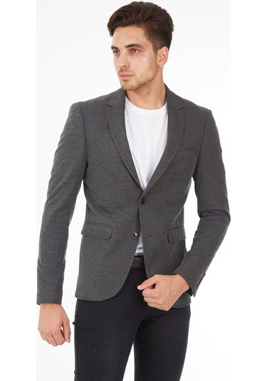 Sposo 5134 Dar Kalıp Örme Kumaş Siyah Erkek Blazer Ceket Siyah