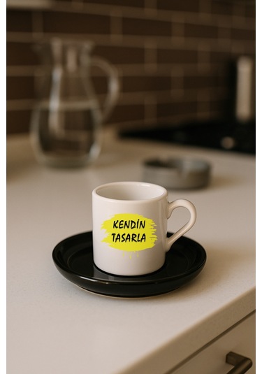 Kendin Tasarla Bardak - Kişiye Özel Bardak Satıya Sor 2 Türk Kahvesi Fincanı Siyah Altlıklı