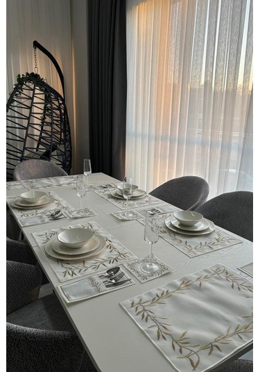 Nazlım Keten Nakışlı Amerikan Servis Takımı 19 Parça Gold Gold