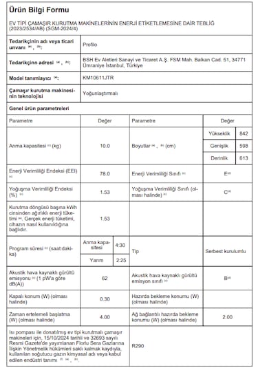Profilo KM10611JTR 10 KG Isı Pompalı Kurutma Makinesi