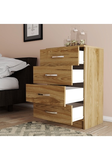 Moxen Mobilya Ceviz 4 Çekmeceli  Komodin