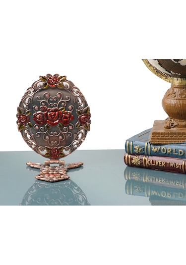 Otantik İşlemeli Taşlı Zamak Döküm Katlanır El Aynası