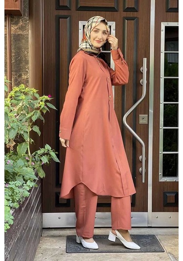 Moda Çizgi Tesettür Takım Soğan Kabuğu