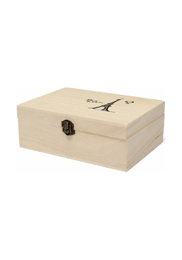 Ev Saklama Kutusu Doğal Ahşap Kapaklı Altın Kilit Kartpostal