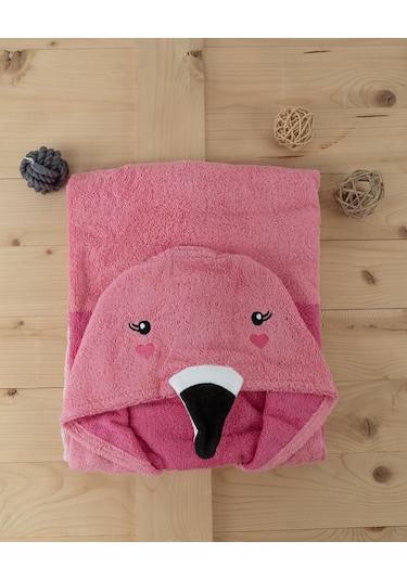 Flamingo Figürlü Kapüşonlu Kundak Havlu & Bebek Banyo Havlusu Pembe