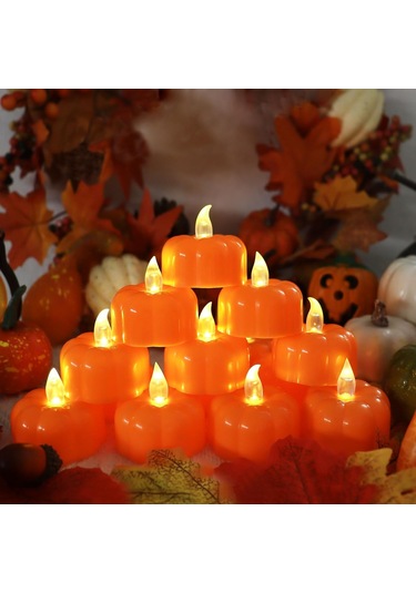 Cadılar Bayramı Balkabağı Tealight Süslemeleri Sonbahar Dekorasyonu, 24'lü Paket Led Turuncu Balkabağı Mumları Alevsiz Pil İle Çalışır Çok Renkli