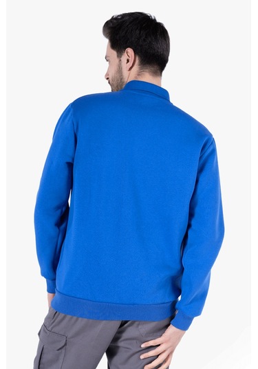 3 İplik Polo Yaka Fleto Cepli Sweatshirt Saks Mavi