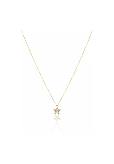 14 Ayar Altın Taşlı Minimal Yıldız Kolye 418 Gold