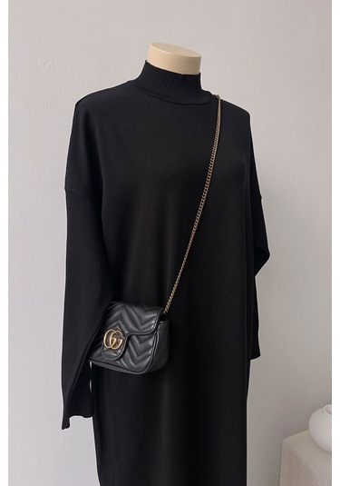 Merserize Elbise - Siyah Siyah