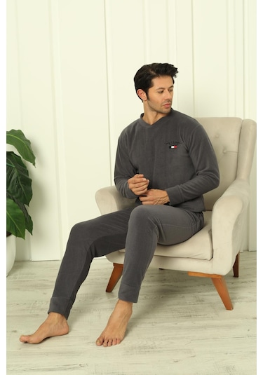 Erkek Manşetli Kışlık Polar Pijama Takımı 2267p Lacivert