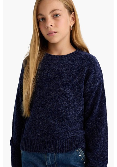 Defacto Kız Çocuk Bisiklet Yaka Şönil Kazak F2619a825wnnv256 Lacivert