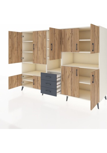 Kronos Dolap 13 Raflı 3 Çekmeceli 9 Kapaklı 220x59x163 Aytaşı-çam Aytaşı-çam/antrasit