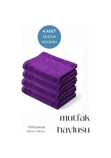 4 Adet Mutfak Havlusu El Yüz Havlusu Mor