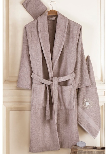 Güvenal Pamuxu 8 Parça Bornoz Seti Bornoz Takımı Çeyiz Seti 3 Kahverengi